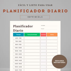 Planificador Diario PDF - Horario, Tareas, Prioridades & More