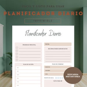 Planificador Diario en PDF - Prioridades, Horario, Comidas & More