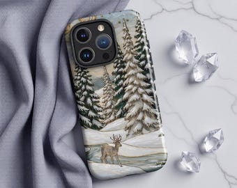 Deer Gold Forest Cute Holiday Phone Case Christmas Winter X-Mas Gift Cover iPhone 17 16 15 14 13 12 Pro Max Samsung S26 S25 S24 S23 S22 S21