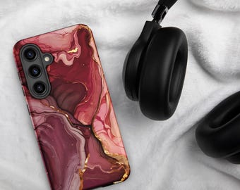 MARBLE Crimson Bloom elegant Gift Red Phone Case Cover iPhone 17 16 15 14 13 12 11 Pro Max Samsung Galaxy S26 S25 S24 S23 S22 S21 Plus Ultra