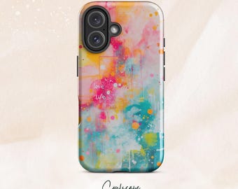 Happy Chaos Love Life abstract colorful vibrant Phone Case Cover iPhone 17 16 15 14 13 12 Pro Max Samsung S26 S25 S24 S23 S22 S21 Plus Ultra