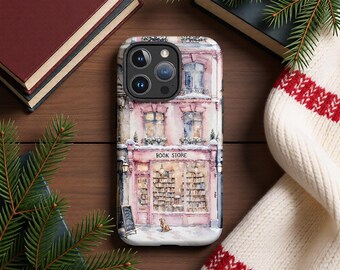 Bookstore Winter Cute Pink Bookshop Book Lover Snow Dog Phone Case Cover iPhone 17 16 15 14 13 12 Pro Max Samsung S26 S25 S24 S23 S22 S21
