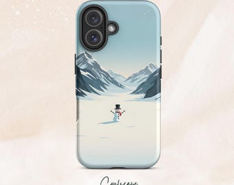Snowman Minimal Winter Landscape X-Mas Holiday Phone Case Gift Winter Cover iPhone 17 16 15 14 13 12 Pro Max Samsung S26 S25 S24 S23 S22 S21
