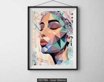 VECTRA Inner Silence Limited Edition Giclée Print Portrait Woman Abstract Acrylic Art Geometric Wall Art Unique Home Decor Acrylic Wall Art