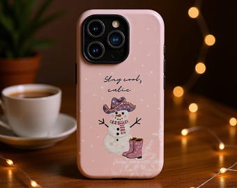 Snowman Cowboy Cute Pink Phone Case Winter Snow Funny Gift Idea Cover iPhone 17 16 15 14 13 12 11 Pro Max Samsung S26 S25 S24 S23 S22 S21