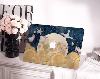 Moon Rabbit Star MacBook-hoes voor MacBook Air 11/13/15 M3, Pro 13/14/15/16 2025 A3434 M5, laptophoes, beschermhoes, ruimteliefhebber