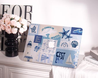 Coastal Collage MacBook Case for 2025 MacBook Air 15 13, MacBook Pro 16 14 13 inch,Retina 15 13 12,2022 2021 M4M3 M2,Unique Protective Cover