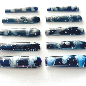 Moonchild’s Celestial Garden | Galaxy Press On Nails, Cosmic Nail Art, Builder Gel, Stick On, Glue On, Long square Nails, Celestial Nails