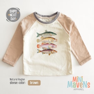 Fish Kids Raglan Shirt - Fishing Buddy Kids Shirt - Vintage Fish Natural Kids Tshirt - Future Fisherman Shirt - Natural Toddler Tshirt