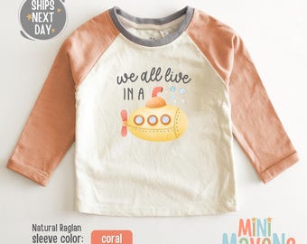 Yellow Submarine Toddler Raglan Shirt - Funny Under the Sea Kids Tee