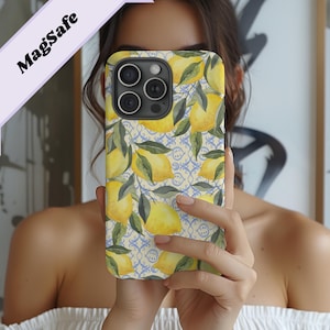 MagSafe Lemon Fruit Phone Case, Preppy Phone Case, Summer Vibes, Portuguese Tile, Mag Safe Mosaic Phone Case, Italian Collage Phonecase