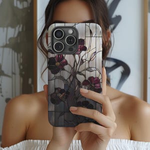 Goth Wildflower Stained Glass Effect Phone Case, Floral 3D Mosaic Tough Case, Stained Glass Pearl Effect with Flowers, Gothic Phone Case