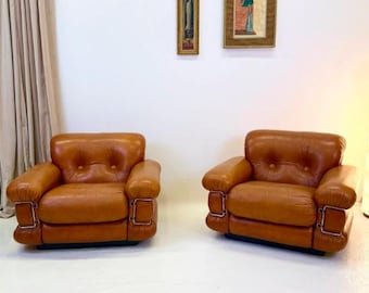 "Pompon" leather armchair, by Ceriotti Italy, 1970s