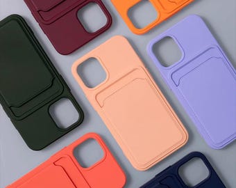 iPhone 13 Mini Wallet Case, 16, 15, 12 Pro Max Card Holder Phone Cover, Silicone Credit Card Pocket, 17 Pro Protective Cases