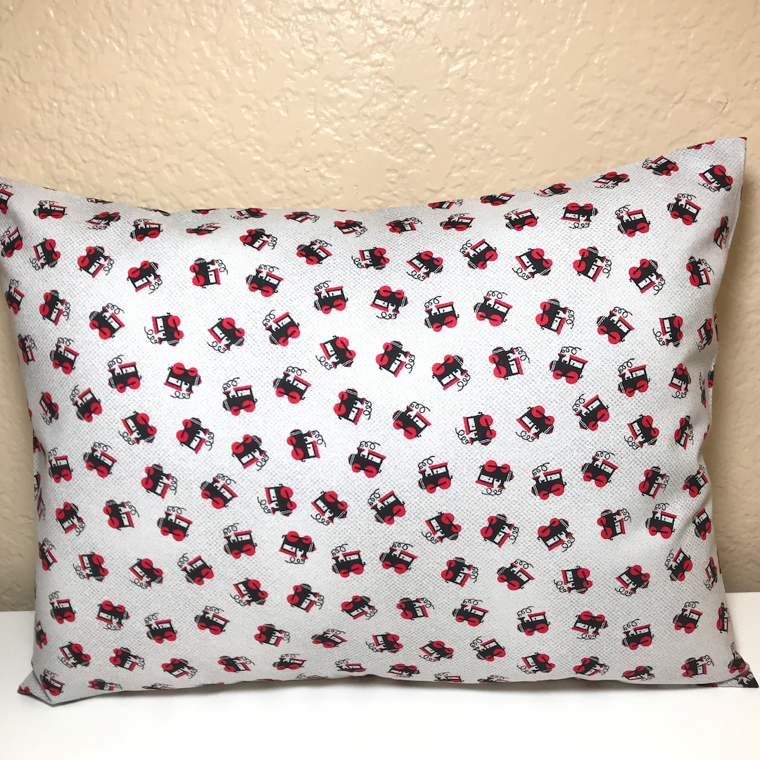 TRAINS Travel Pillowcase / 12 X 16 Pillow Cover / Tiny TRAINS