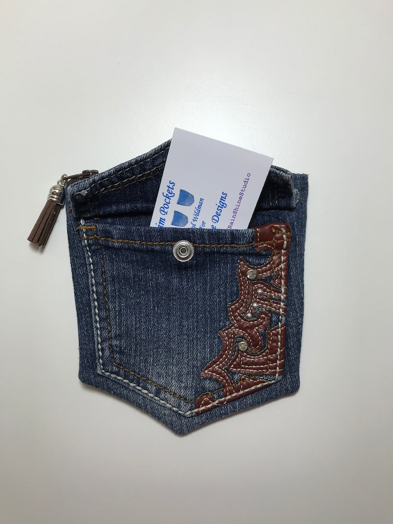 DENIM Jeans POCKETS Embroidered Denim Purse Western Look Purse Faux LEATHER /& Denim Double Pocket Purse Juniors Jeans Pocket