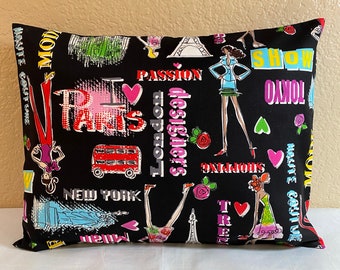 Travel Pillowcase (12x16) | Paris, London, New York Print, Cotton Pillow Cover