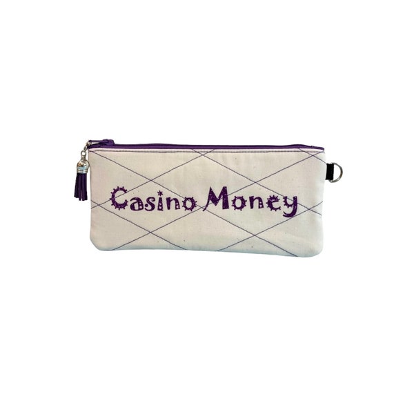 Purple Design CASINO MONEY Pouch/QUILTED Fabric Zipper Pouch/All-Purpose Purse/Zippered Pouch/Trinket Bag/Small Purse/Money Pouch