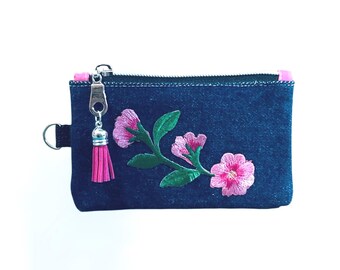 Handmade Denim Coin Purse/Flower Card Holder Zipper Pouch