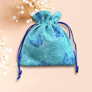 Pretty BUTTERFLY Print Fabric Gift Bag/Fully LINED Drawstring Pouch/Gift Wrap for Small Items/Handmade Fabric Gift Bag/Jewelry Pouch