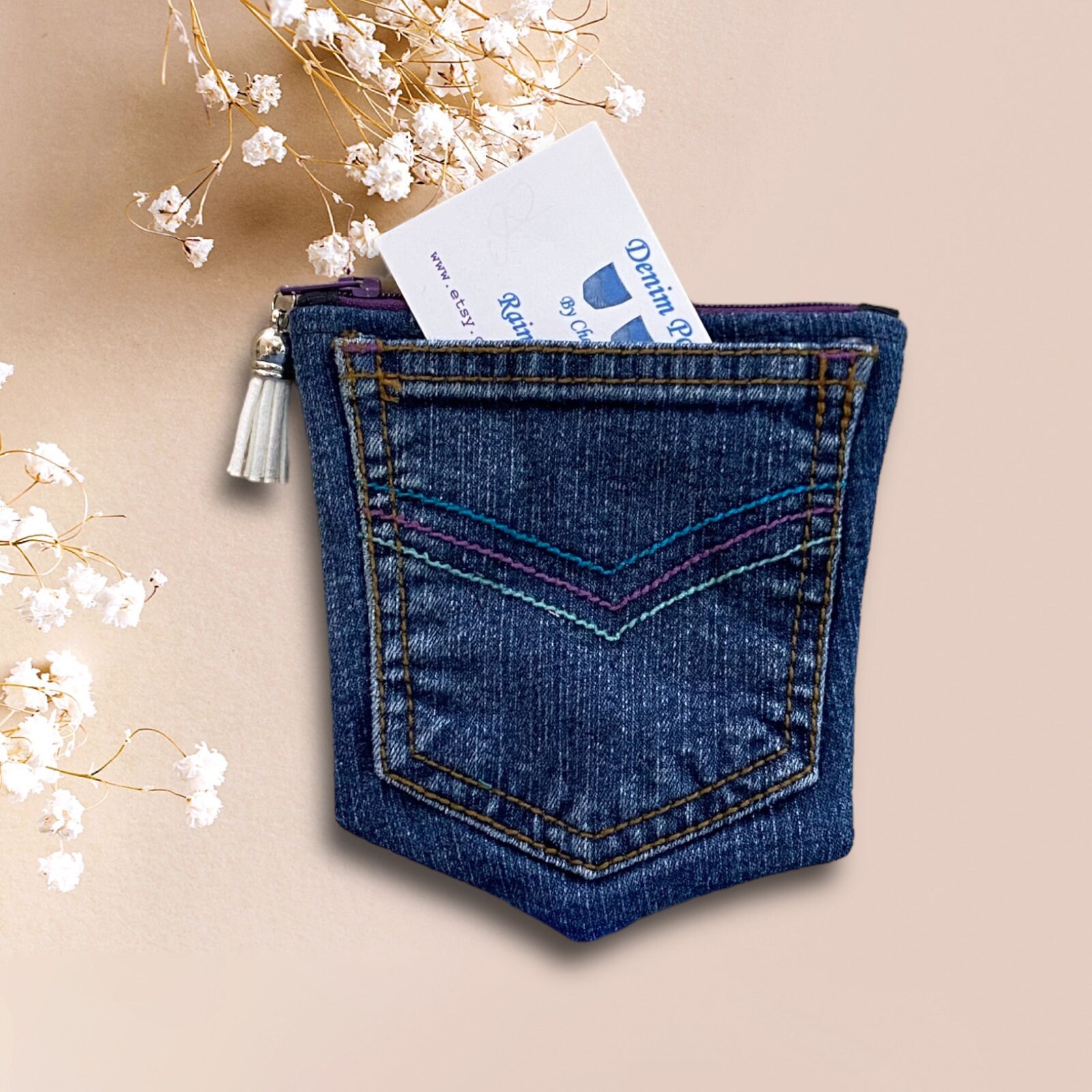 【Anyone more】25SS★ [MADE] Stitch Pocket Damage Denim PT Tiny DENIM Jeans Pocket/pretty Stitches in Blue & Purple