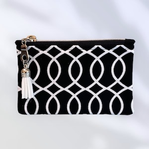 TIMELESS Black and White/Card Holder/Coin Purse/Beautiful Black and White Fabric Zippered Pouch/Money Pouch/Trinkets/Purse Accessory