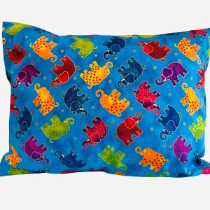 Cute ELEPHANTS/Travel Pillowcase/12&quot; X 16”/Colorful WHIMSICAL Print for Adults or Kids