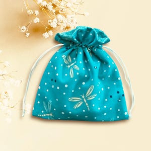 Pretty Dragon Fly Print Fabric Gift Bag/LINED Drawstring Pouch/Gift Wrap for Small Items/Handmade Fabric Gift Bag/Jewelry Pouch