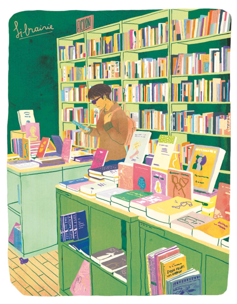 Bookstore poster Bookstore Illustration Books print Library Etsy