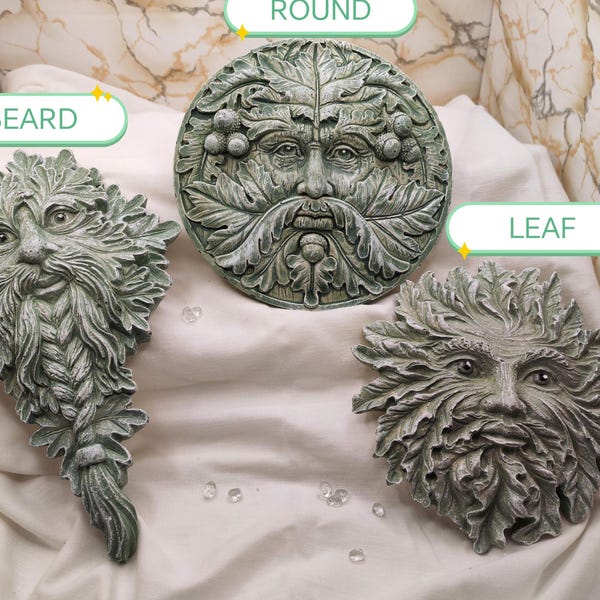 Hombre Verde (1 de 4 diseños disponibles) Placas de pared en PIEDRA blanca pintada decorativa para el hogar y el jardín.