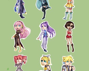 Vocaloid Sticker Pack. 9 Vocaloid Charakter: Miku, Rin, Len, Gakupo, Kaito, Teto, Luka, Gumi, Meiko