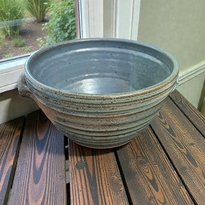 Studio Pottery Blue and Sage Glazed Serving Bowl with Handles