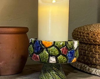 Mid-Century Colorful Brutalist Cactus Planter on Pedestal