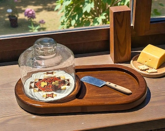 Vintage Jerry Abrams "Forest to Finish" Cheese Board with Glass Cover