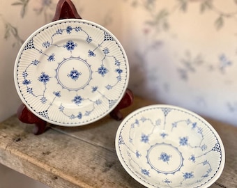 Vintage Cottage Core Blue Denmark Cereal Bowl 6.5" and  Bread Plate 7"  by Furnival  England