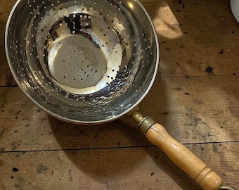 Vintage Copper/Tin Colander with Wood Handle
