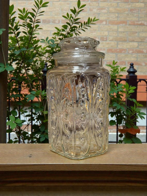 Vintage Atterbury Scroll Amber Glass Canister or Cookie Jar