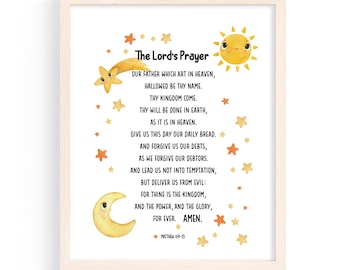 Whimsical Children's Wall Art  The Lord's Prayer Bible Verse Print for Nursery  Matthew 6:9-13