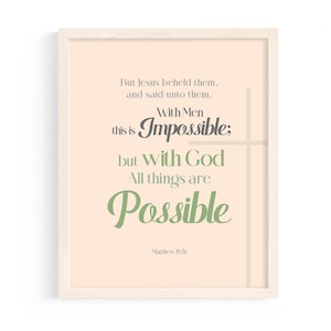 Christian Wall Art | Christian Home Decor Modern | Matthew 19:26 KJV Minimal Christian Wall Art – Bible Verse Printable Bible Verse
