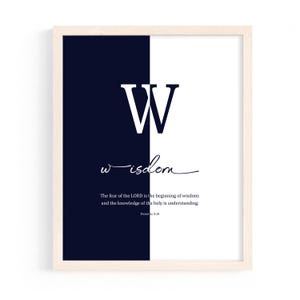 Christian Alphabet Letter W Scripture Wall Art Biblical Wisdom Poster Proverbs 9:10