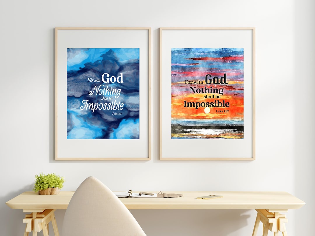 Christian Scripture Art Prints – Luke 1:37 Watercolor Set Digital ...