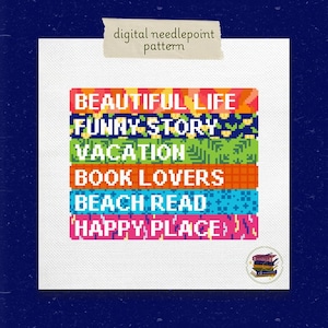 Emily Henry Bookstack Needlepoint-mönster: Romantisk komedi-inspirerad bok (PDF-mönster)
