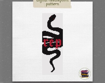Wzór na haft krzyżykowy Rep Snake Bookmark | Cyfrowy schemat haftu krzyżykowego 2x6 cali | Projekt ściegu Swiftie inspirowany albumem