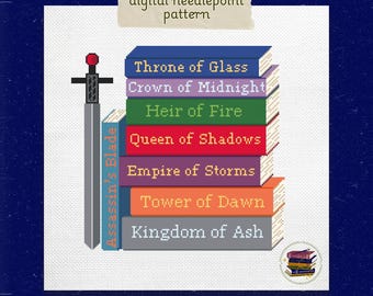 Throne of Glass Book Stack Needlepoint Pattern: SJM Bookish Gift (Digital PDF)