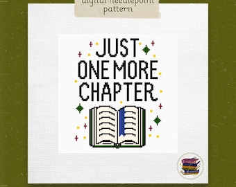 Wzór na haft krzyżykowy „Just One More Chapter”: prezent dla miłośnika książek (PDF)