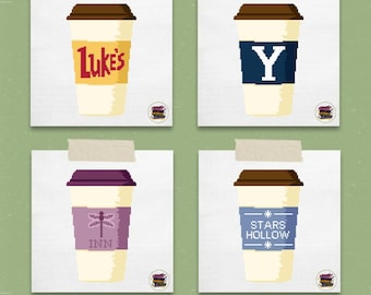 Wzory haftu krzyżykowego na kubki do kawy z serialu „Gilmore Girls”: zestaw Stars Hollow (plik PDF w wersji cyfrowej)