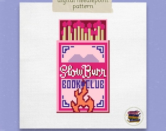 Slow Burn Matchbox Needlepoint Pattern: Bookish Embroidery (Digital Download)