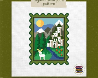 Terrasen Castle Needlepoint Pattern – Fantasy Stamp PDF Chart (Digital Download)