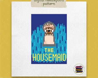 Wzór na haft krzyżykowy na okładkę książki „The Housemaid” – ozdoba Thriller (plik PDF w wersji cyfrowej)