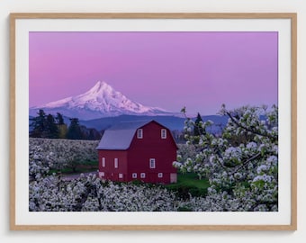 Red Barn Farmland Mt Hood Oregon Print, Sunrise Landscape Photography Wall Art, Scenic Fine Art Landscape Photography